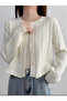 Women's Pleated Basic Soft Textured Ecru Knitwear Cardigan