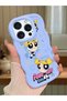 iPhone 16 Pro Compatible Case with Camera Protector Blue Silicone Couple Phone Case Cartoon Pattern