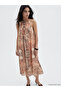 Original Halter Neck Patterned Gathered Dress