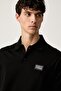 Men's Regular Fit Logo Label Flexible Cotton Short Sleeve Black Polo Collar T-Shirt - 3