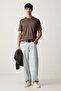 Men's Regular Cut Logo Detailed Round Neck Cotton Short Sleeve Brown T-Shirt - 2