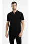 Men's Knitwear Fabric Collar Buttonless Open Collar Corded Fabric Short Sleeve Regular Fit T-Shirt T-Shirt - Black - 2