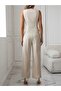 Women's Zero Sleeve Cross V-Neck Front Buttoned Atlas Vest and Trousers Double Set - 3