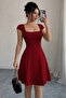 Women's Short Sleeve Square Collar Short Imported Crepe Dress - 2