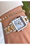Yellow Silver Color - 2 Year Warranty Square Small Case Women's Wristwatch - Bracelet Gift - 4