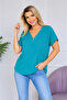 New Season V-Neck Zipper Detailed Cotton Plus Size Blouse - 6