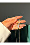 Gold Color Adjustable Necklace with Zircon Stone and Double Shark Figure - 2