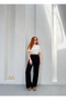 Women's Black High Waist Lace-Up Muslin Trousers Sr5200 - 5