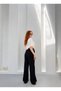 Women's Black High Waist Lace-Up Muslin Trousers Sr5200 - 6