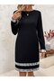 Women's long sleeve crew neck mini crepe dress - 2