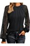 Women's Long Sleeve Semi-Turtleneck Ribbed Front Viscose Two-Thread Blouse - 6