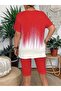 Women's Short Sleeve Crew Neck Patterned Diver Blouse and Leggings Two-Piece Set - 2