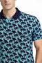 Men's Pique Fabric Polo Collar Palm Patterned T-Shirt Short Sleeve Summer T-Shirt - Turquoise