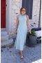 Women's Long Viscose Dress with Open Shoulders, Back Buckle Detail, and Slit - 2
