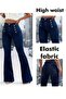 Women's High Waist Front Button Detailed Wide Leg Jeans - 4
