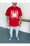 Men's Spider Print T-Shirt Short Sleeve Crew Neck T-Shirt - Red - 2