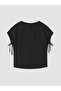 Black Crew Neck Gathered Muslin Blouse - 4