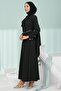 Black Shoulder Shawl Detailed Chain Belted Dress - 3
