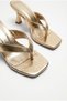 Women's Gold Blunt Toe Flip Flop Heeled Slippers Sandals 50021007 - 4