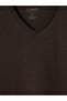 Vizyon New Season Brown V-Neck Combed Cotton Men's T-Shirt - 6