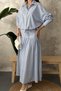 Women's Blue Shirt-Skirt Set Striped Shirt Skirt Set Shirt Collar Buttoned Bodice Gathered Long - 4