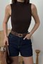 Women's Blue Denim High Waist 5-Pocket Contrast Stitched Short Shorts - 4