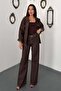 Women's Brown Top and Bottom Set Jeans Jacket Pants Set Buttoned Pockets Wide Leg Denim - 2
