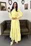 Women's Yellow Maxi Shirt Collar Belted Striped Buttoned Layered Dress