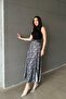 Women's Black Plaid Patterned High Waist Slit A-Line Maxi Skirt - 2