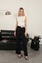 Women's Stone Trousers High Waist Detailed Belted Wide Leg Long Woven