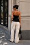 Women's Black Halter Neck Square Collar Gathered Ribbed Slim Fit Blouse - 2