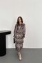 Women's Leopard Patterned Pleated Lace Detailed Elastic Waist Long Shirt Dress - 2
