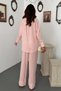 Women's Pink Embroidered Shirt Pants Set Shirt Collar Pocket Wide Leg - 5