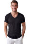 Black Men's Slim Fit Deep V-Neck Basic T-Shirt 90% Cotton Lycra Asymmetrical Cut 2602265