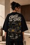 Chase the Static Printed Unisex Oversize Black 100% Cotton T-Shirt