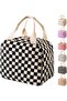 Black & White Checkered Insulated Corduroy Lunch Bag, Large Capacity Reusable Cooler Tote for Work, Travel