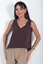 Women's V-Neck Ribbed Italian Cotton Lyocell Blouse - 2