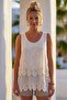 Italian Ecru Pool Collar Sleeveless Lined Sequined Hem Lace Organza Fabric Woven Blouse 73 53 - 4