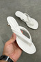 Women's Star Flip-Flops with Heels - White-Patent Leather - 2