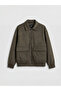 Khaki Loose Fit Shirt Collar Men's Leather Look Coat - 5