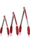 3-Piece Heat-Resistant Silicone BBQ & Kitchen Tongs Set (red, 7/9/12-inch).