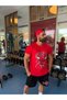 Chicago Printed Narrow Sleeve Crew Neck Lycra Red Stretchy Oval Cut T-Shirt - 3