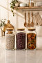 232009-000 Glass Storage Jar 1400 ml |   Wooden Lid Kitchen Food Container Jar - 2