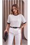 Women's stone black biye garnished medium thick soft fabric bicycle collar half oversize loose t-shirt
