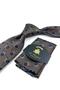 Beige Navy Blue Motif Pattern Classic Tie with Handkerchief Kk13978 - 2