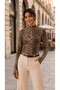 Women's Old Leopard Patterned Viscose Trendy Blouse with Snap Collar - 5
