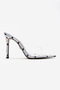 Women's White Polka Dot Detailed Pointed Toe Thin Heeled Transparent Strap Slippers Sona - 2