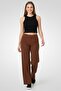 Women Regular Fit Solid Wide Leg Pants, Brown - 2