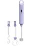 Rechargeable automatic handheld milk frother with replaceable mixing heads and three speeds for frothing milk, coffee, latte, and hot chocolate