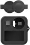 Silicone camera housing, soft protective case with lens cap, and adjustable camera body strap.